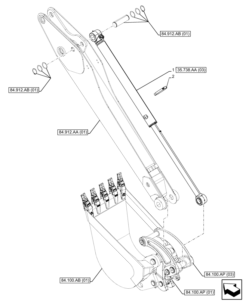 Схема запчастей Case 580SN WT - (35.738.AA[01]) - VAR - 423075 - BACKHOE BUCKET, CYLINDER (35) - HYDRAULIC SYSTEMS