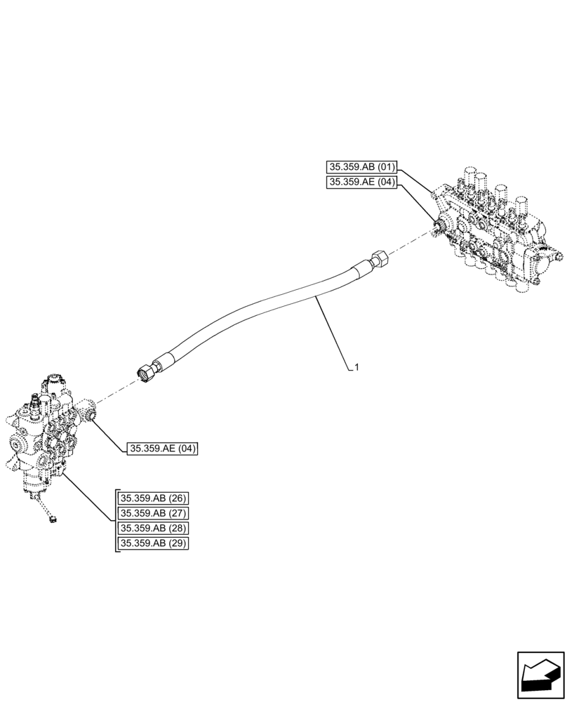 Схема запчастей Case 580SN WT - (35.359.AE[21]) - LOADER, CONTROL VALVE LINE, BACKHOE CONTROL VALVE (35) - HYDRAULIC SYSTEMS