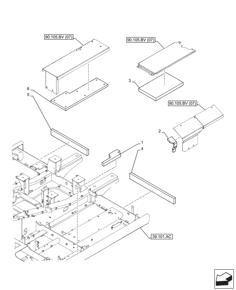 Схема запчастей Case CX210D LC - (90.105.BV[09]) - STD + VAR - 488031, 481027 - HOUSING & COVERS, INSULATION (90) - PLATFORM, CAB, BODYWORK AND DECALS