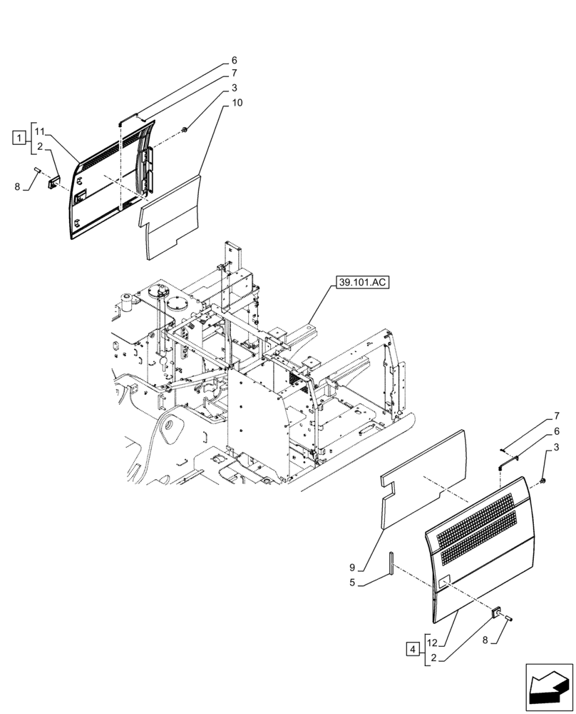 Схема запчастей Case CX210D LC - (90.105.CO[02]) - STD + VAR - 488031 - SIDE DOOR (90) - PLATFORM, CAB, BODYWORK AND DECALS