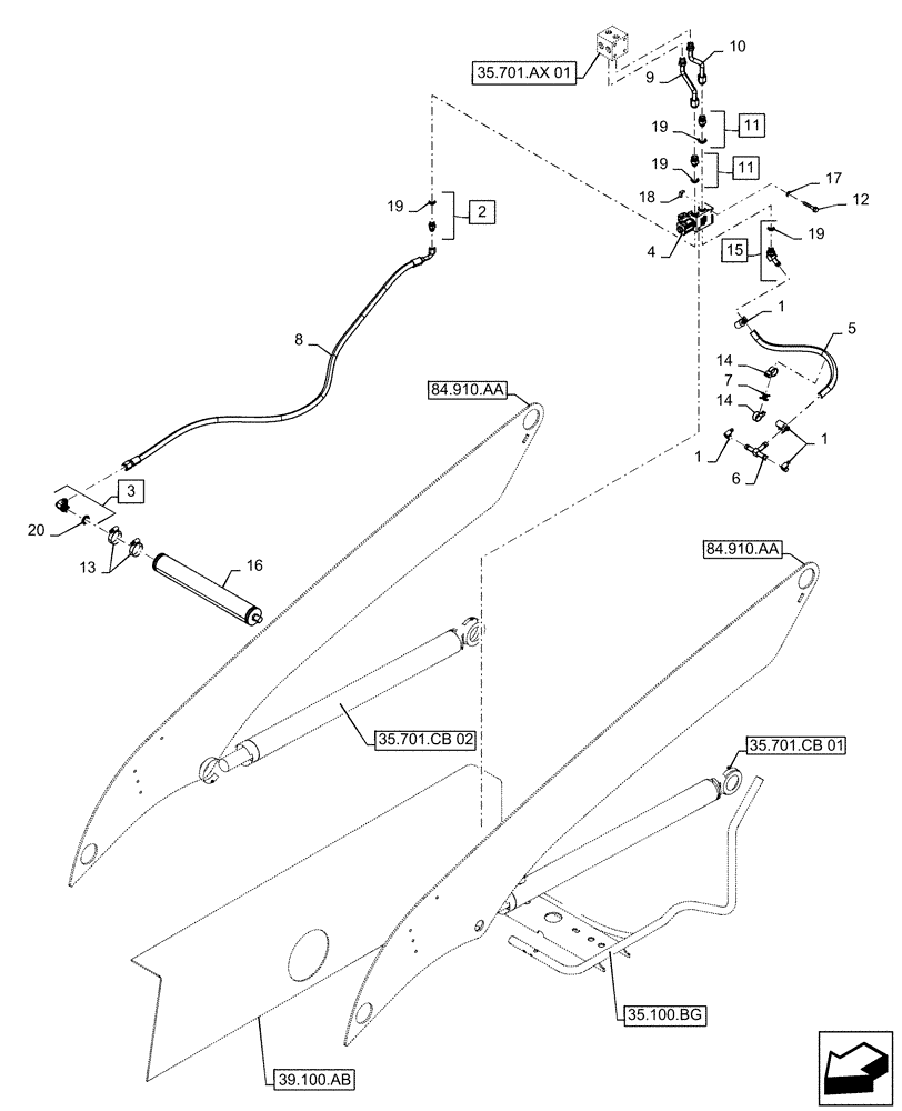 Схема запчастей Case TV380 - (35.701.050[01]) - RIDE CONTROL (35) - HYDRAULIC SYSTEMS