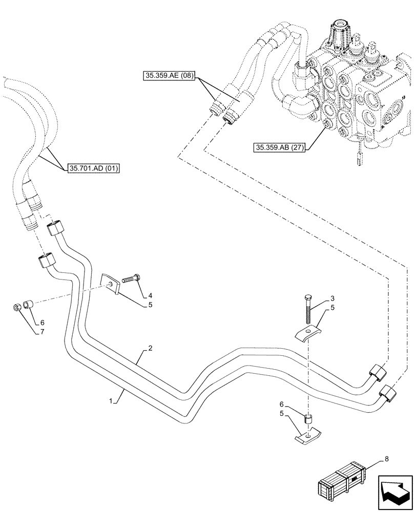 Схема запчастей Case 580SN WT - (35.701.AD[03]) - VAR - 747864 - LOADER BUCKET, AUXILIARY HYDRAULIC (35) - HYDRAULIC SYSTEMS