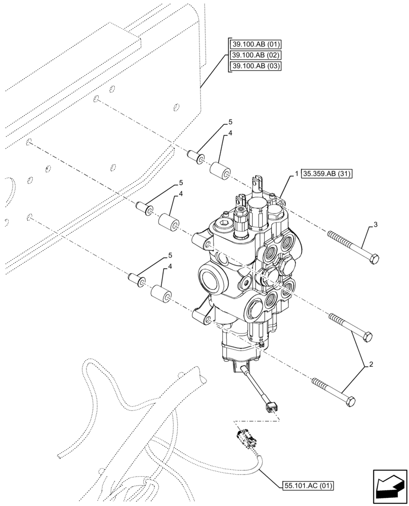 Схема запчастей Case 580SN WT - (35.359.AB[29]) - LOADER, CONTROL VALVE, MECHANICAL, 2-SPOOL, MOUNTING (35) - HYDRAULIC SYSTEMS
