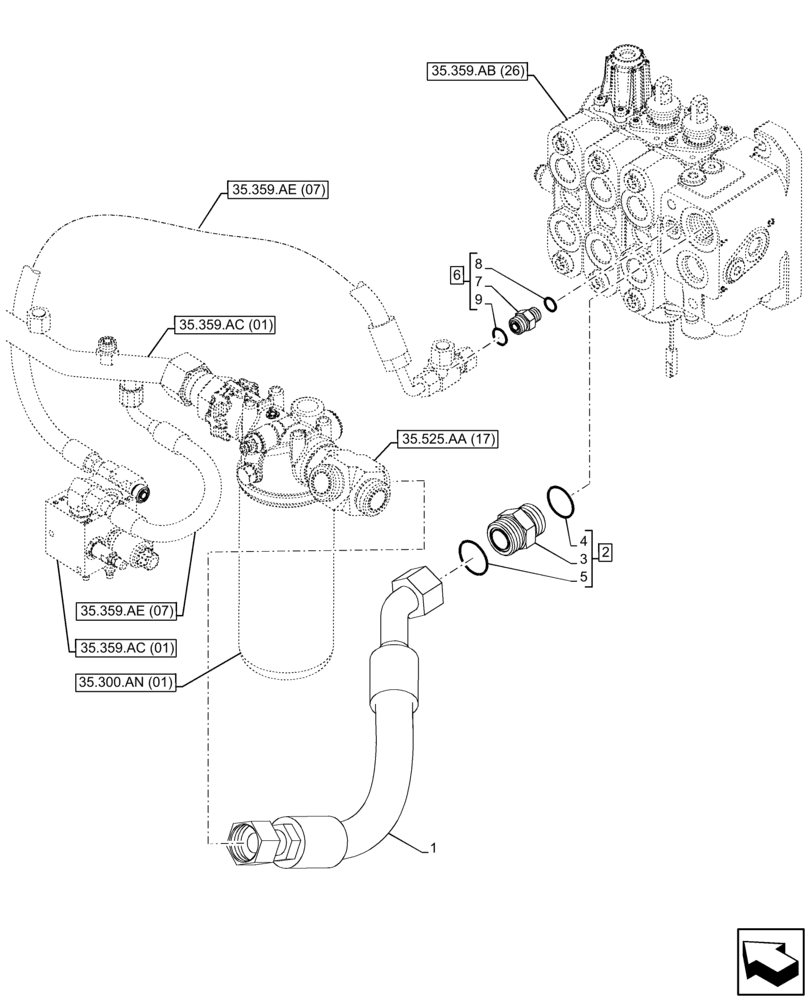 Схема запчастей Case 580SN - (35.359.AE[11]) - VAR - 747864 - LOADER, CONTROL VALVE LINE, FILTER (35) - HYDRAULIC SYSTEMS