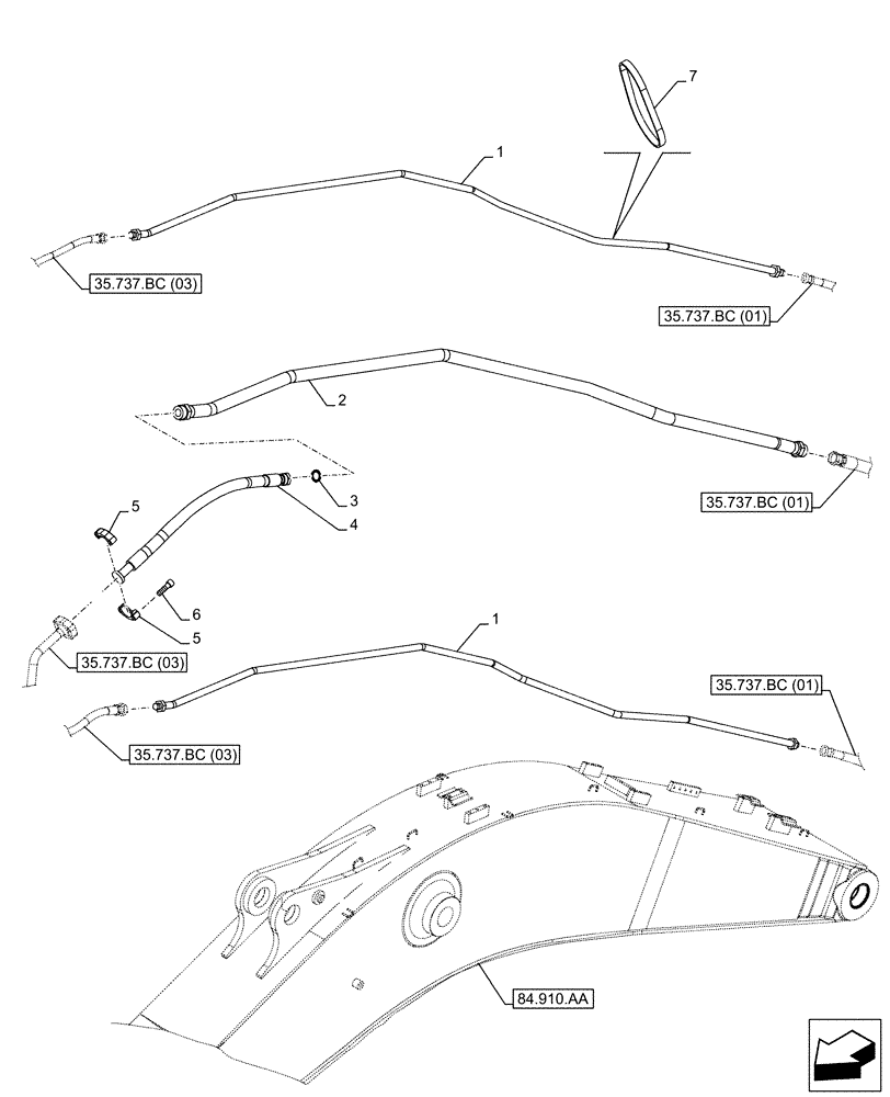 Схема запчастей Case CX210D LC - (35.737.BC[02]) - VAR - 481064 - ARM, CYLINDER, SAFETY VALVE, LINES (35) - HYDRAULIC SYSTEMS