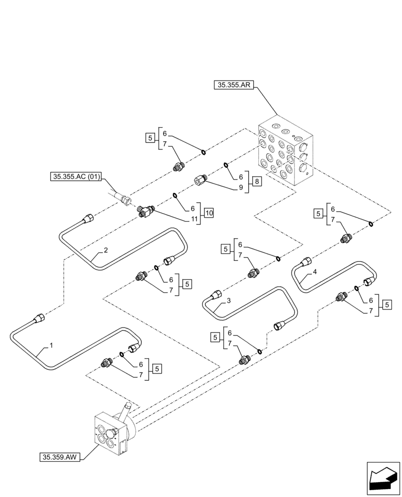Схема запчастей Case CX250D LC - (35.355.AC[08]) - VAR - 461558 - JOYSTICK, HYDRAULIC LINE, CONTROL VALVE, CONTROL PATTERN SELECTION (35) - HYDRAULIC SYSTEMS