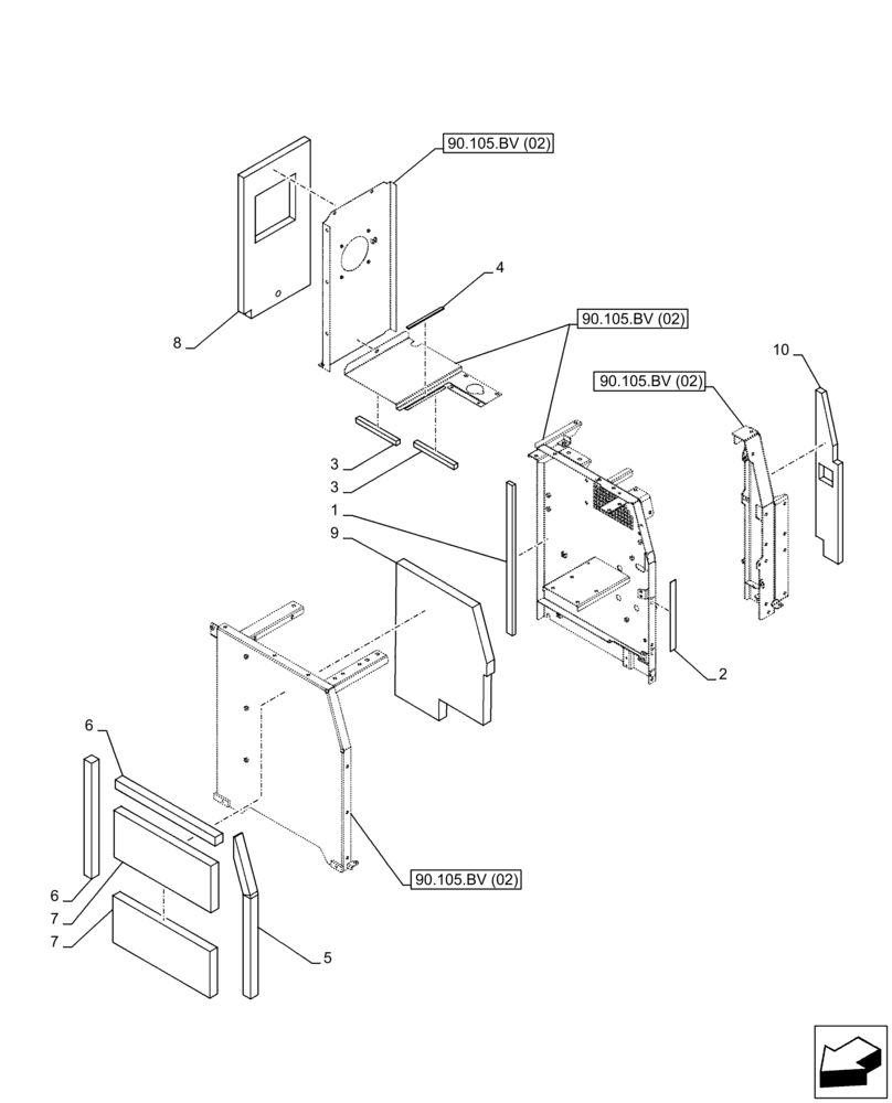 Схема запчастей Case CX210D LC - (90.105.BV[04]) - STD + VAR - 488031, 481027 - HOUSING & COVERS, INSULATION (90) - PLATFORM, CAB, BODYWORK AND DECALS