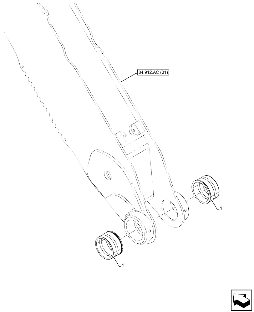 Схема запчастей Case 590SN - (84.912.AD[03]) - EXTENDABLE DIPPER, HYDRAULIC COUPLER, BUSHING (84) - BOOMS, DIPPERS & BUCKETS