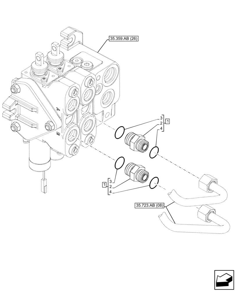 Схема запчастей Case 580SN - (35.359.AE[16]) - LOADER, CONTROL VALVE LINE (35) - HYDRAULIC SYSTEMS