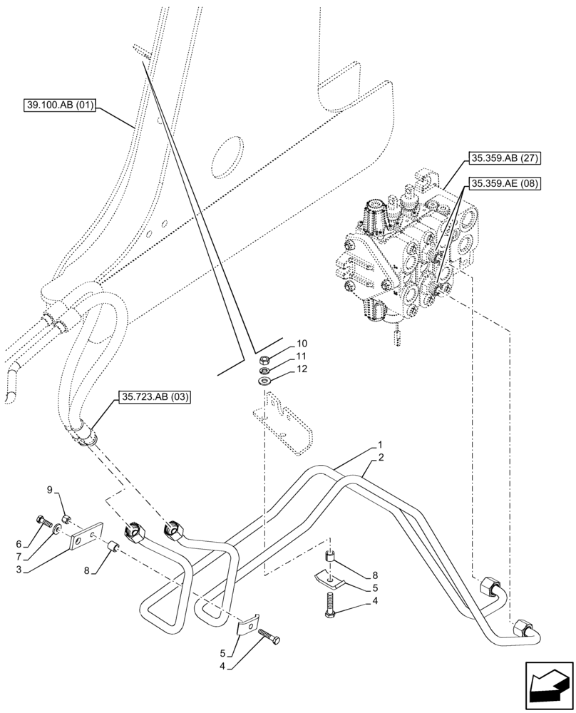 Схема запчастей Case 580SN - (35.723.AB[06]) - VAR - 747864 - LOADER BUCKET CYLINDER LINES (35) - HYDRAULIC SYSTEMS