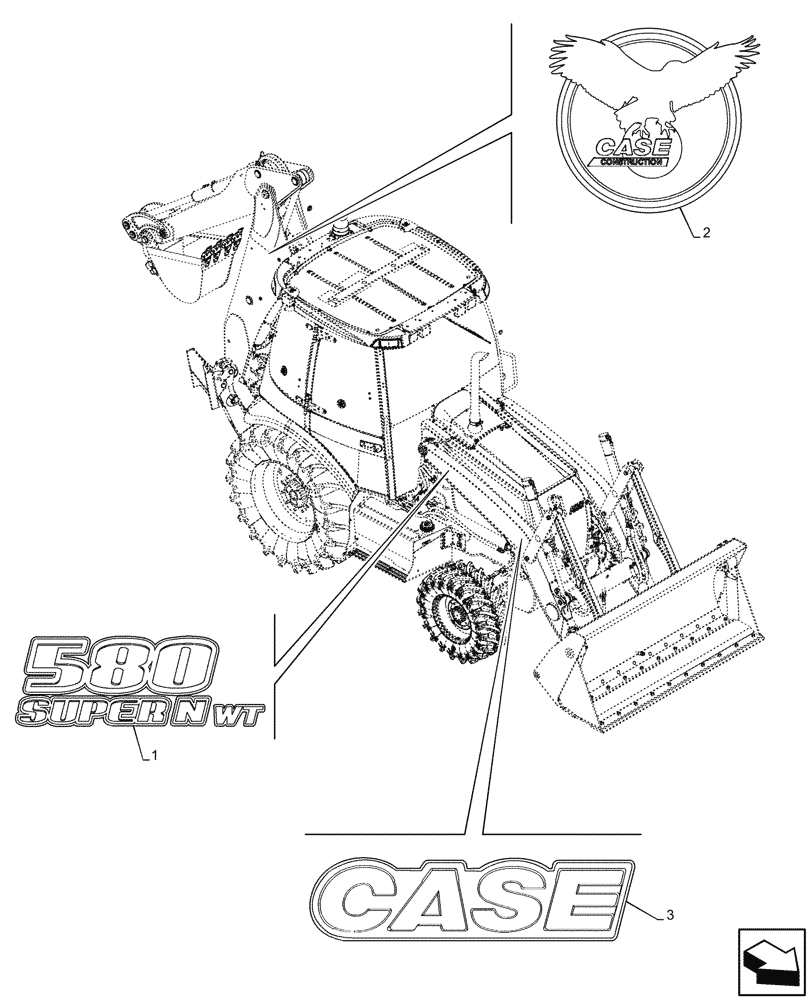 Схема запчастей Case 580SN WT - (90.108.AB[01]) - VAR - 747882, 747883 - MODEL IDENTIFICATION DECAL (90) - PLATFORM, CAB, BODYWORK AND DECALS