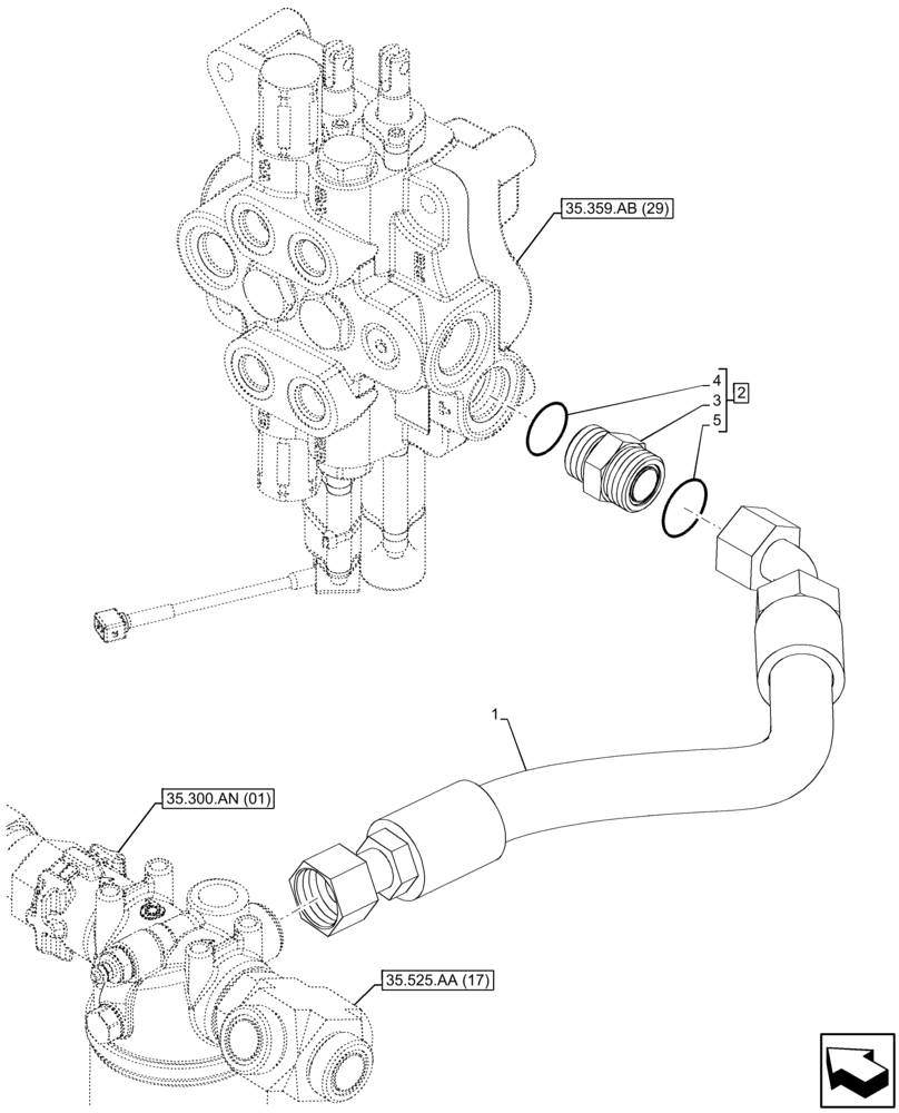 Схема запчастей Case 580SN - (35.359.AE[17]) - VAR - 747864 - LOADER, CONTROL VALVE LINE, FILTER (35) - HYDRAULIC SYSTEMS