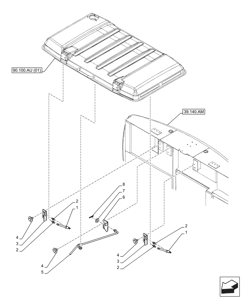 Схема запчастей Case CX210D LC - (90.100.AU[02]) - STD + VAR - 488031, 481027 - ENGINE HOOD (90) - PLATFORM, CAB, BODYWORK AND DECALS
