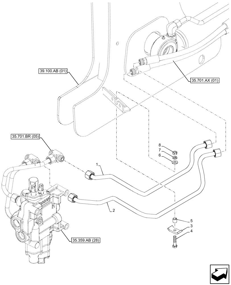 Схема запчастей Case 580SN WT - (35.701.AX[07]) - LOADER, CYLINDER, LINE (35) - HYDRAULIC SYSTEMS