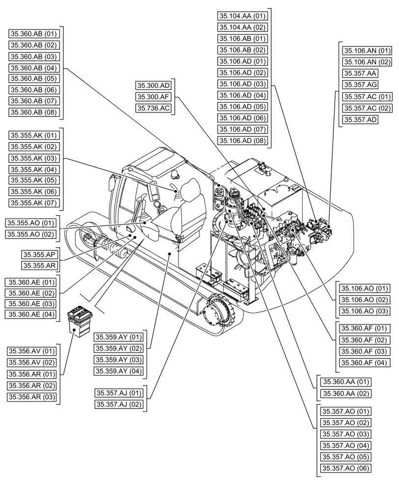 Схема запчастей Case CX210D NLC - (00.000.35[03]) - PICTORIAL INDEX - HYDRAULIC SYSTEMS (00) - GENERAL & PICTORIAL INDEX