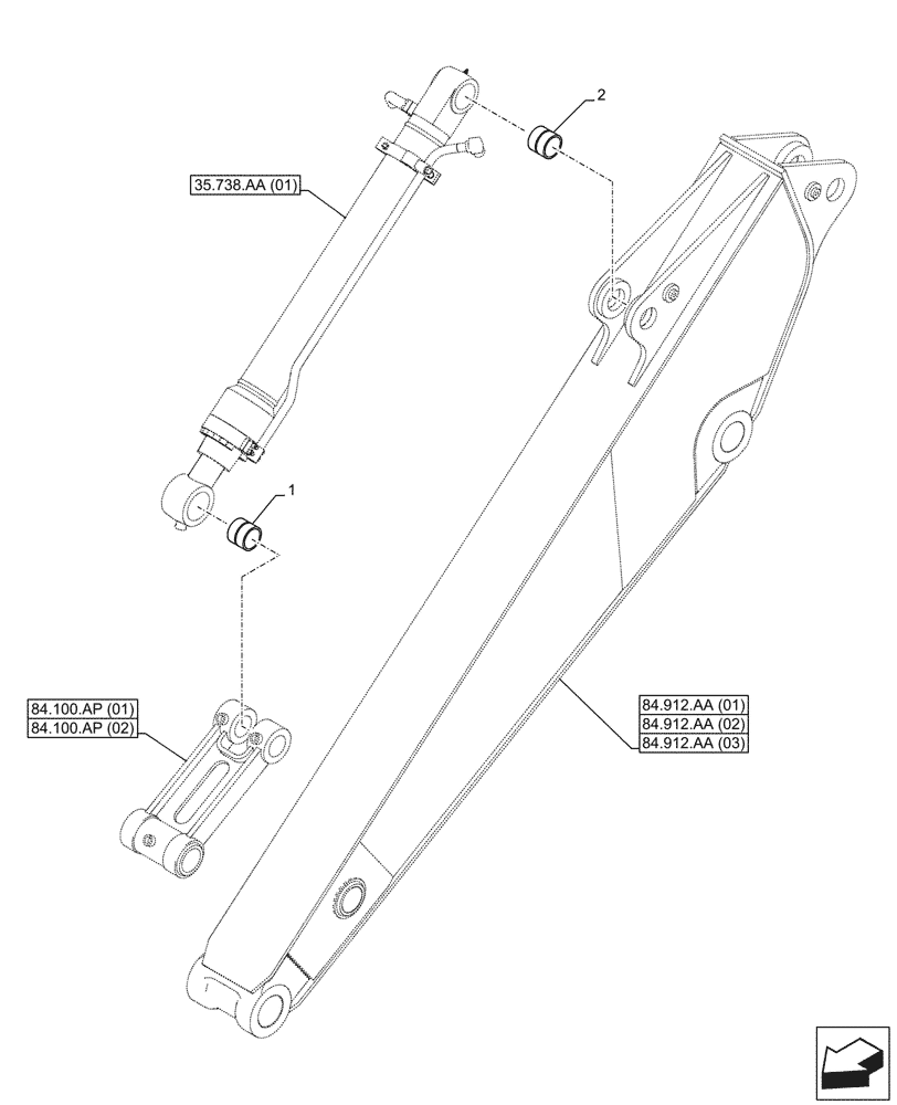 Схема запчастей Case CX210D LC - (84.100.AM[02]) - VAR - 461501, 461502, 481268 - BUCKET CYLINDER, BUSHING (84) - BOOMS, DIPPERS & BUCKETS