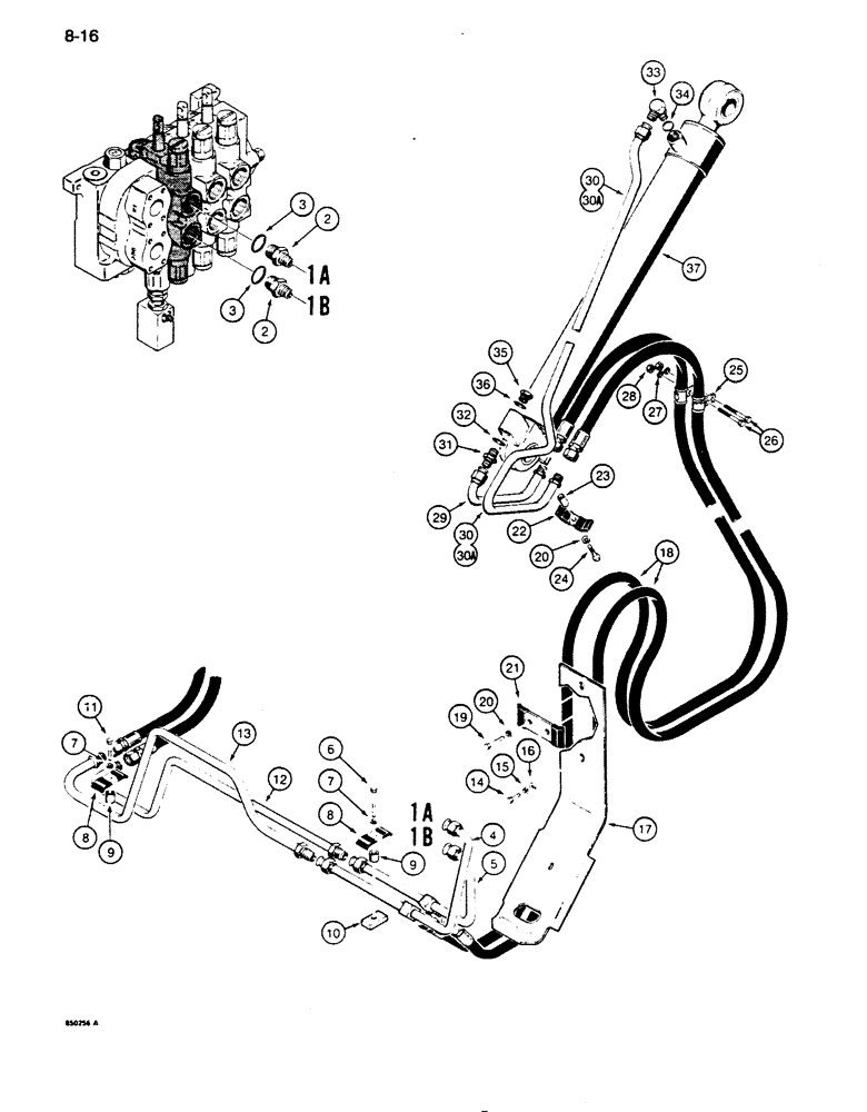 Схема запчастей Case 855D - (8-016) - LOADER BUCKET HYDRAULIC CIRCUIT (08) - HYDRAULICS