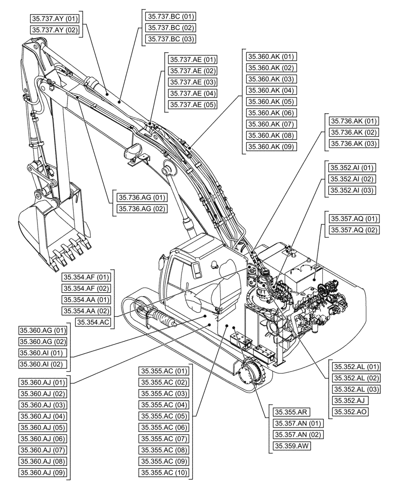 Схема запчастей Case CX210D LC - (35.000.00[01]) - SECTION INDEX - HYDRAULIC SYSTEMS (35) - HYDRAULIC SYSTEMS
