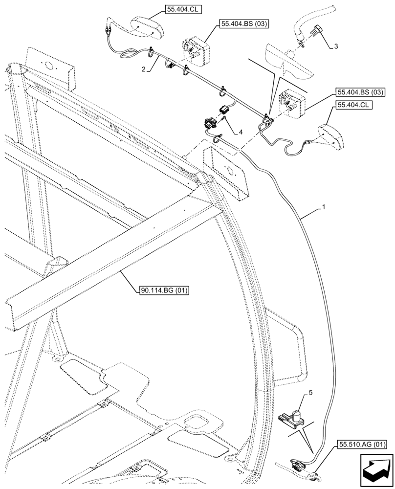 Схема запчастей Case 580N EP - (55.511.AI[02]) - CANOPY, WORK LIGHT, HARNESS (55) - ELECTRICAL SYSTEMS