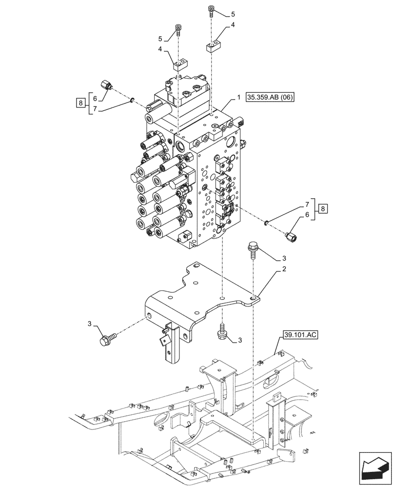 Схема запчастей Case CX210D LC - (35.359.AB[05]) - VAR - 461863 - CONTROL VALVE, MOUNTING, BRACKET, CLAMSHELL BUCKET, ROTATION, W/ ELECTRICAL PROPORTIONAL CONTROL (35) - HYDRAULIC SYSTEMS
