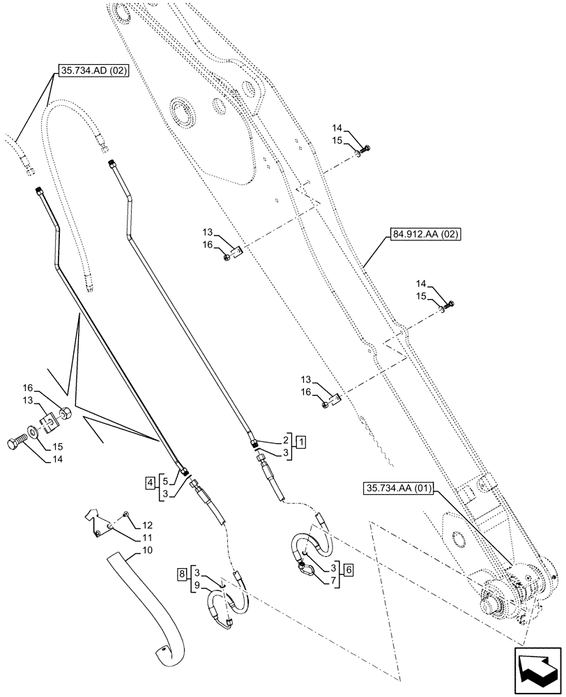Схема запчастей Case 580SN - (35.734.AD[04]) - QUICK COUPLER, VALVE, HYDRAULIC LINE, STANDARD DIPPER (35) - HYDRAULIC SYSTEMS