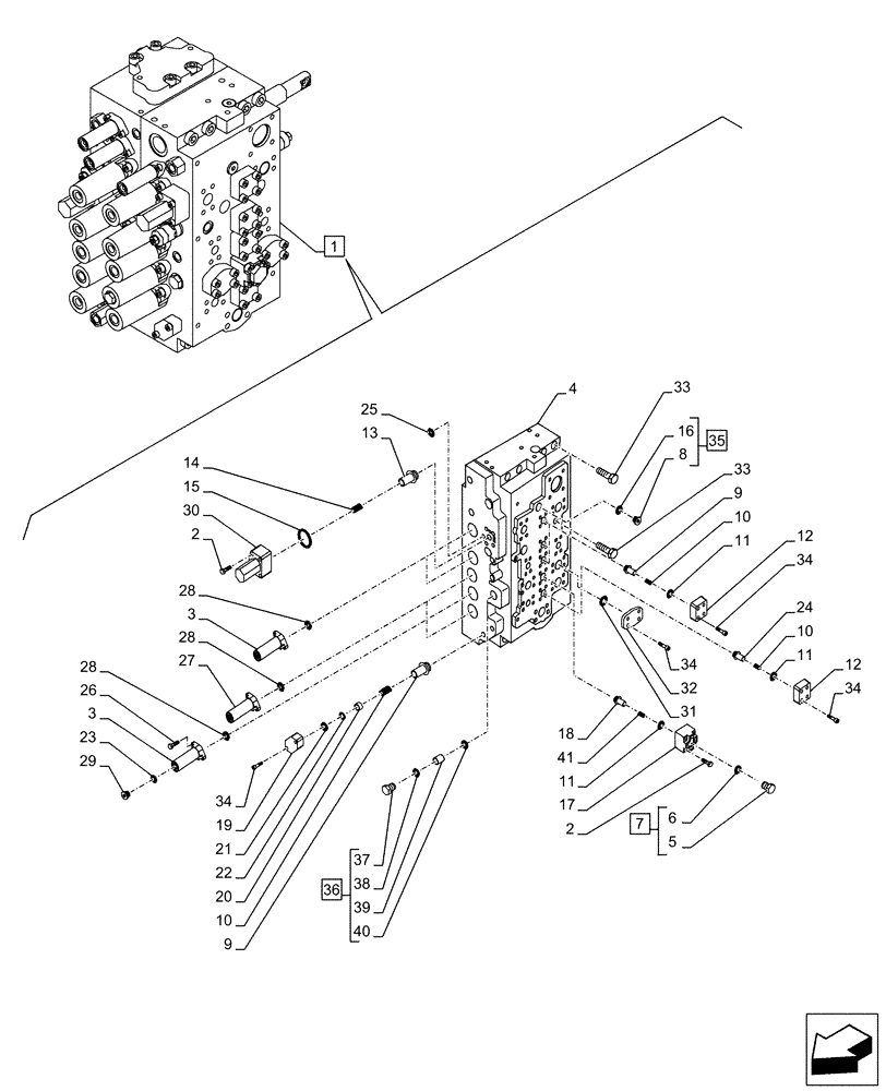 Схема запчастей Case CX210D LC - (35.359.AB[02]) - CONTROL VALVE, COMPONENTS (35) - HYDRAULIC SYSTEMS