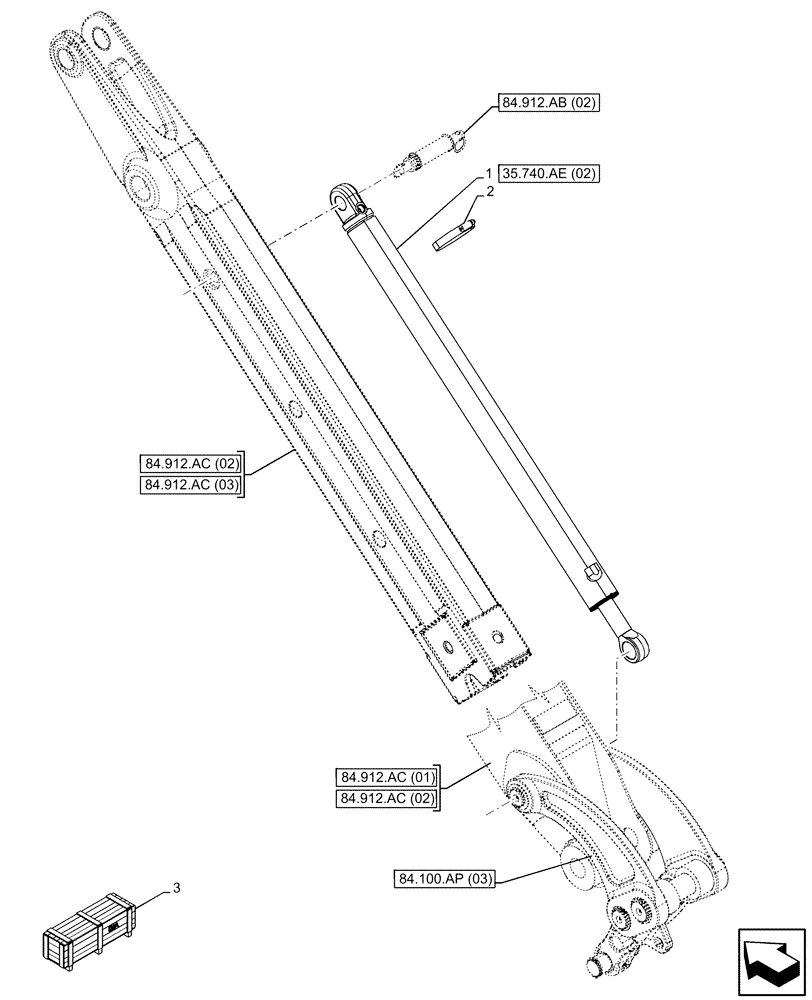 Схема запчастей Case 580SN - (35.740.AE[01]) - VAR - 423076 - EXTENDABLE DIPPER, CYLINDER (35) - HYDRAULIC SYSTEMS
