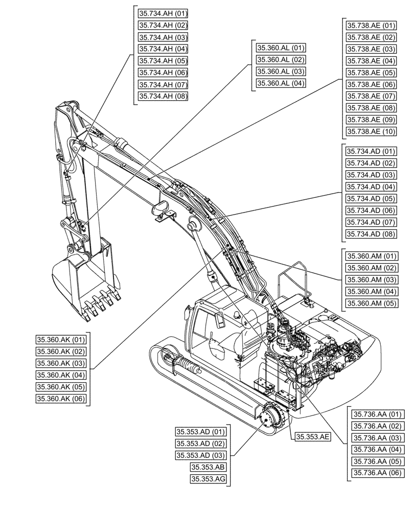 Схема запчастей Case CX210D LC LR - (00.000.35[02]) - PICTORIAL INDEX - HYDRAULIC SYSTEMS (00) - GENERAL & PICTORIAL INDEX