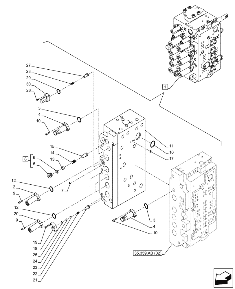Схема запчастей Case CX210D LC - (35.359.AB[03]) - CONTROL VALVE, COMPONENTS (35) - HYDRAULIC SYSTEMS