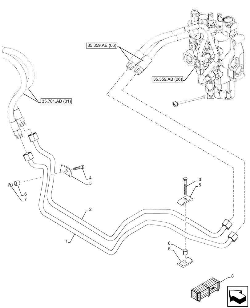 Схема запчастей Case 580SN - (35.701.AD[03]) - VAR - 747776, 747864 - LOADER BUCKET, AUXILIARY HYDRAULIC (35) - HYDRAULIC SYSTEMS