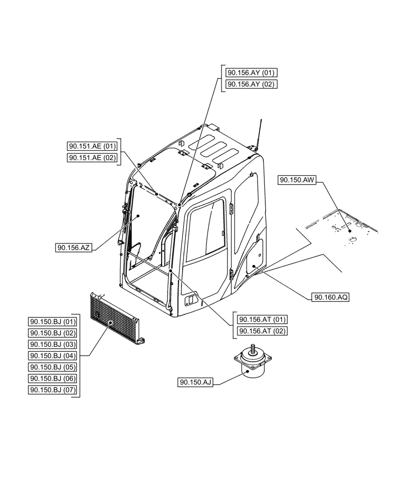 Схема запчастей Case CX210D NLC - (90.000.00[01]) - SECTION INDEX - PLATFORM, CAB, BODYWORK & DECALS (90) - PLATFORM, CAB, BODYWORK AND DECALS