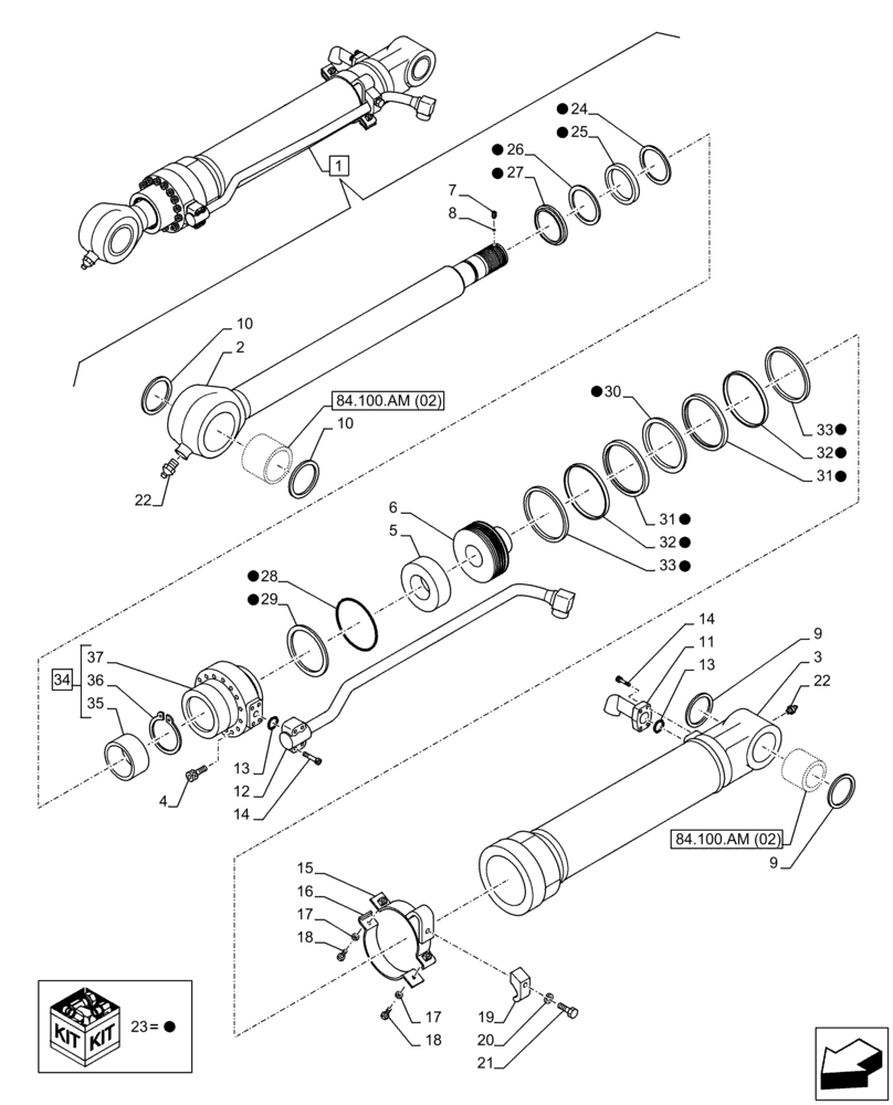 Схема запчастей Case CX210D LC - (35.738.AA[02]) - VAR - 461501, 461502, 481268 - BUCKET CYLINDER, COMPONENTS (35) - HYDRAULIC SYSTEMS
