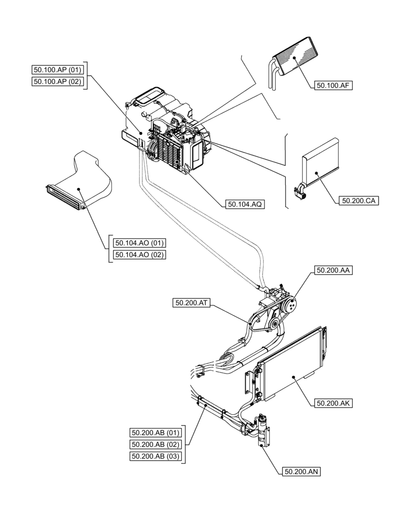 Схема запчастей Case CX210D NLC - (00.000.50) - PICTORIAL INDEX - CAB CLIMATE CONTROL (00) - GENERAL & PICTORIAL INDEX