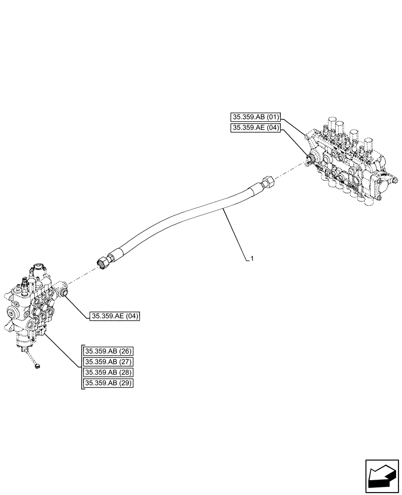 Схема запчастей Case 590SN - (35.359.AE[21]) - LOADER, CONTROL VALVE LINE, BACKHOE CONTROL VALVE (35) - HYDRAULIC SYSTEMS