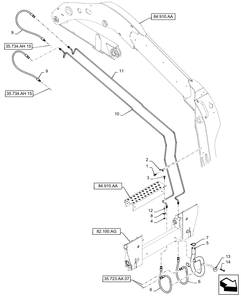 Схема запчастей Case TV380 - (35.734.AH[11]) - HYDRAULIC COUPLER, BOOM ARM PLUMBING (35) - HYDRAULIC SYSTEMS