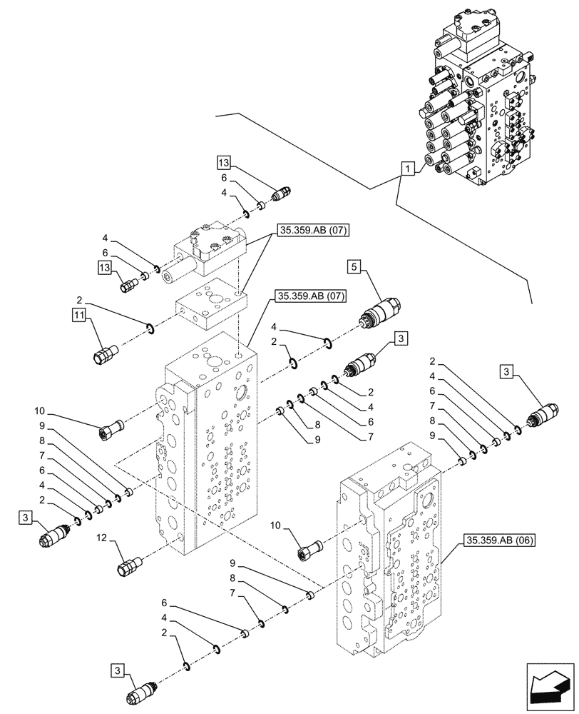 Схема запчастей Case CX210D LC - (35.359.AY[03]) - VAR - 461863 - RELIEF VALVE, CLAMSHELL BUCKET, ROTATION, W/ ELECTRICAL PROPORTIONAL CONTROL, COMPONENTS (35) - HYDRAULIC SYSTEMS