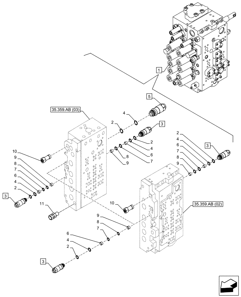 Схема запчастей Case CX210D LC - (35.359.AY[01]) - RELIEF VALVE, COMPONENTS (35) - HYDRAULIC SYSTEMS