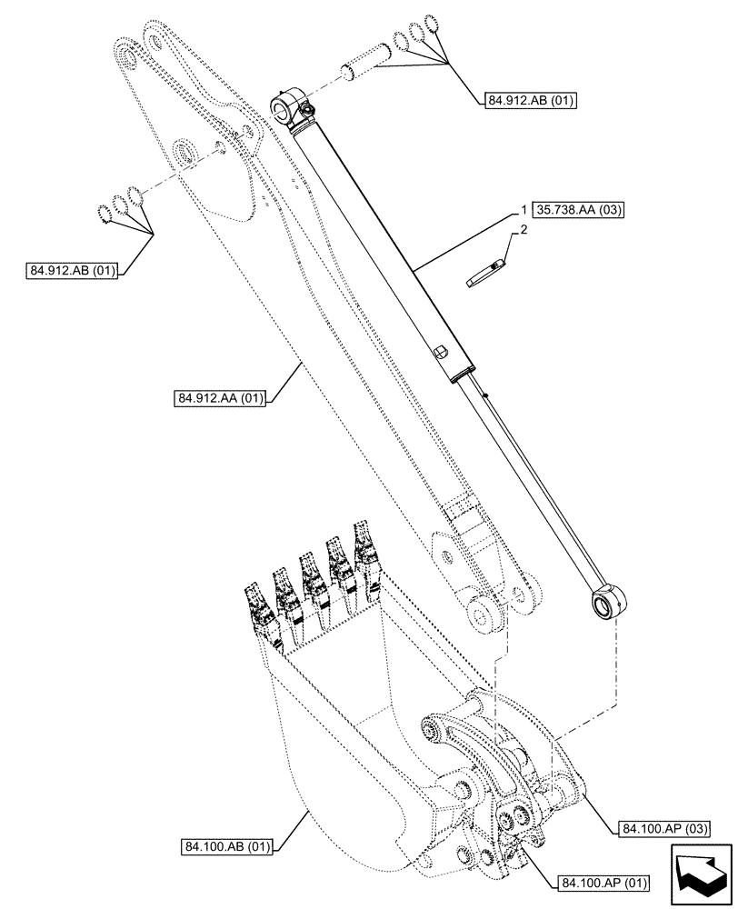 Схема запчастей Case 590SN - (35.738.AA[01]) - VAR - 423075 - BACKHOE BUCKET, CYLINDER (35) - HYDRAULIC SYSTEMS