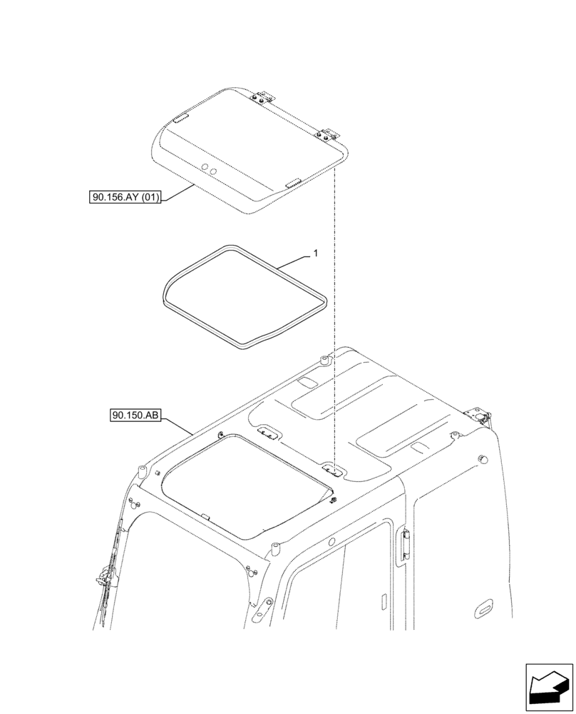Схема запчастей Case CX210D LC - (90.156.AY[02]) - CAB GLASS, ROOF, SEAL (90) - PLATFORM, CAB, BODYWORK AND DECALS