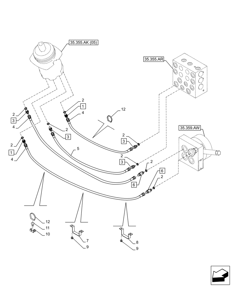 Схема запчастей Case CX210D LC LR - (35.355.AC[04]) - VAR - 461558 - JOYSTICK, RH, HYDRAULIC LINE, CONTROL VALVE, CONTROL PATTERN SELECTION (35) - HYDRAULIC SYSTEMS