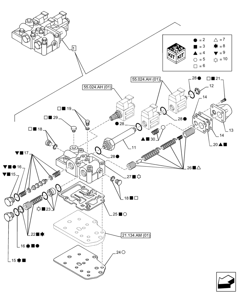 Схема запчастей Case 590SN - (21.134.AM[02]) - VAR - 423058, 423059 - TRANSMISSION, POWERSHUTTLE, CONTROL VALVE, COMPONENTS (21) - TRANSMISSION