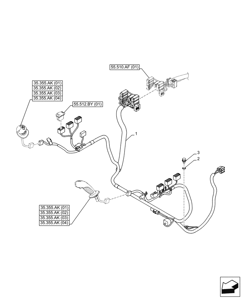 Схема запчастей Case CX210D LC - (55.510.AF[02]) - CAB MAIN WIRE HARNESS (55) - ELECTRICAL SYSTEMS