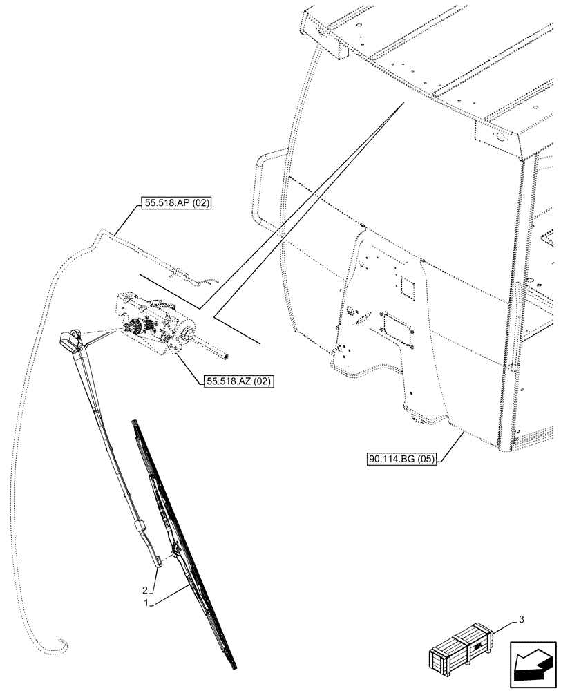 Схема запчастей Case 580SN - (55.518.AW[02]) - VAR - 423000, 442082 - CANOPY, FRONT, WIPER ARM (55) - ELECTRICAL SYSTEMS