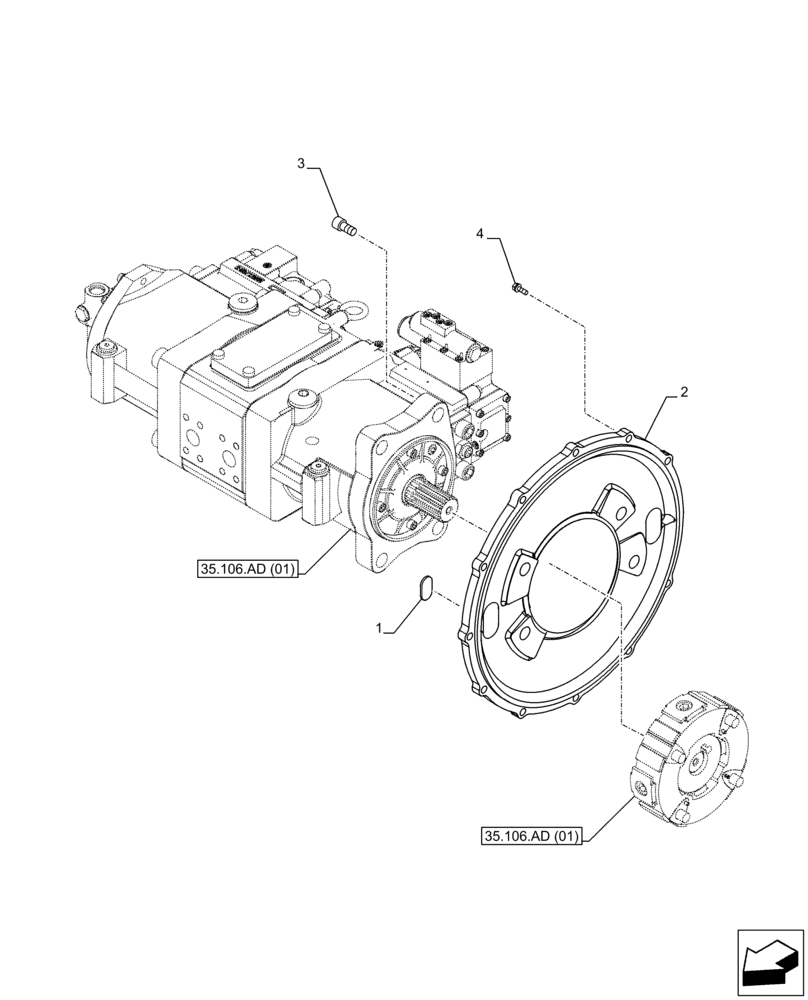 Схема запчастей Case CX210D LC LR - (35.106.AB[01]) - VARIABLE DELIVERY HYDRAULIC PUMP, FLANGE (35) - HYDRAULIC SYSTEMS