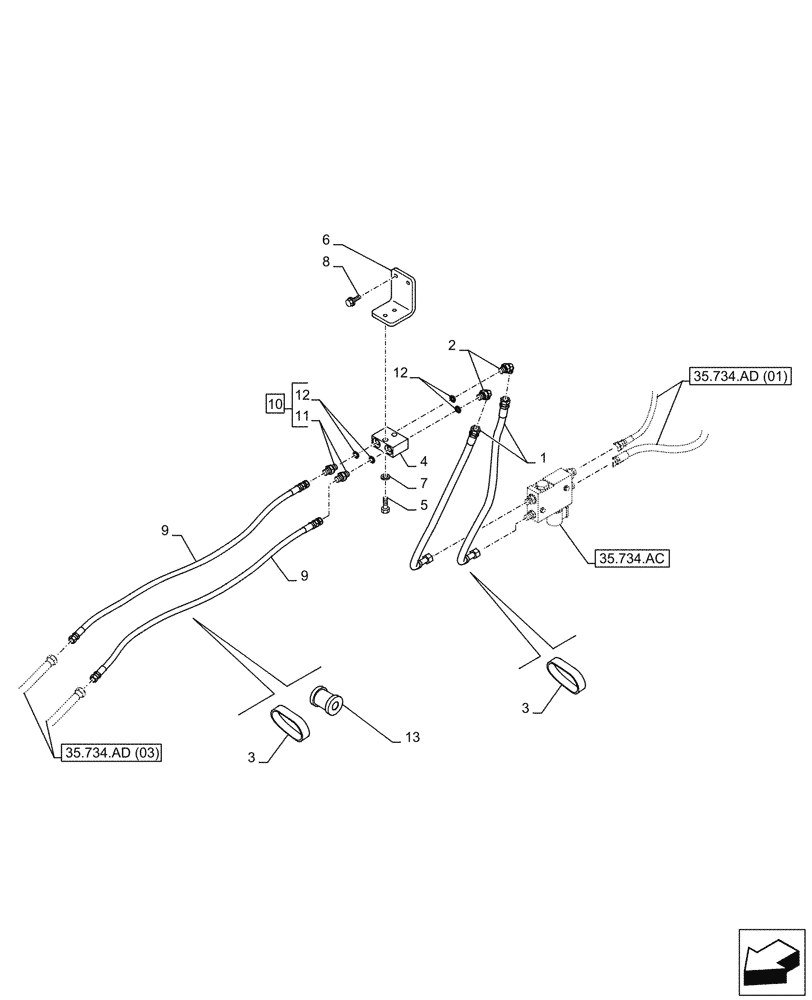 Схема запчастей Case CX210D LC - (35.734.AD[02]) - VAR - 781128 - QUICK COUPLER, SOLENOID VALVE, HYDRAULIC LINE (35) - HYDRAULIC SYSTEMS