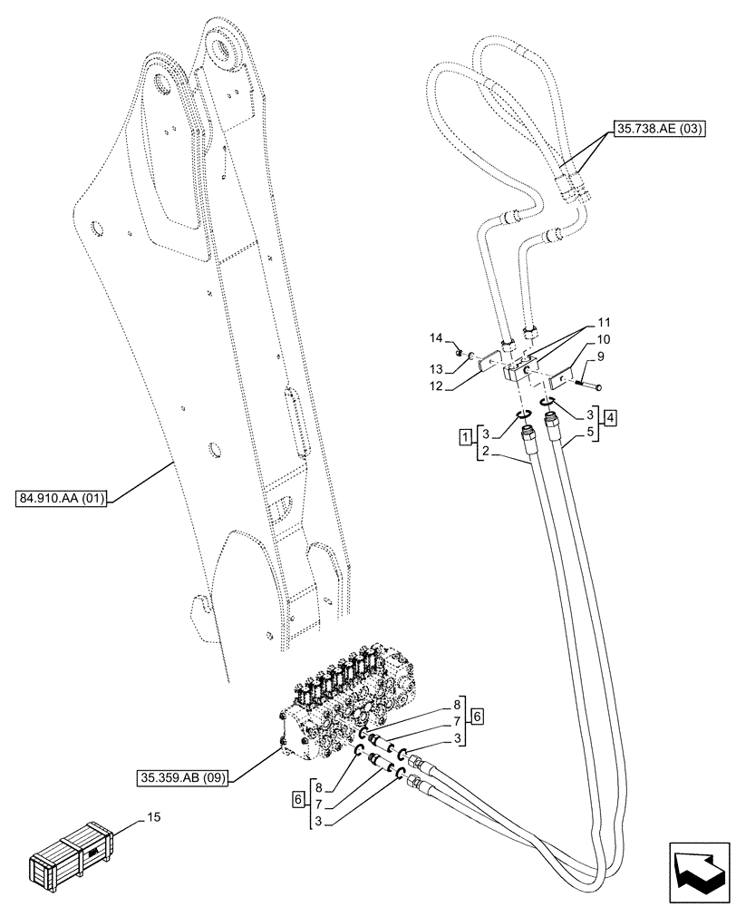 Схема запчастей Case 580SN - (35.738.AE[02]) - VAR - 423076 - BACKHOE BUCKET, EXTENDABLE DIPPER, CYLINDER, LINES (35) - HYDRAULIC SYSTEMS