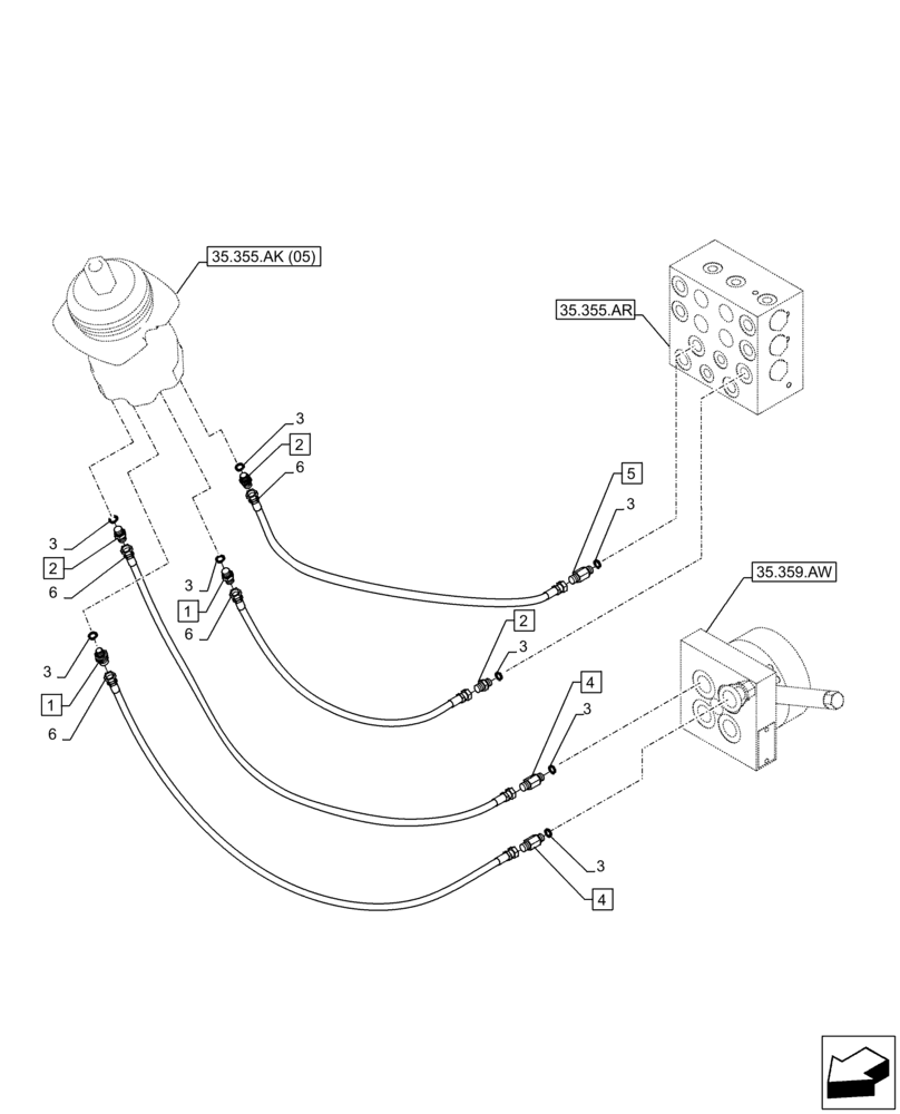 Схема запчастей Case CX210D LC - (35.355.AC[05]) - VAR - 461558 - JOYSTICK, LH, HYDRAULIC LINE, CONTROL VALVE, CONTROL PATTERN SELECTION (35) - HYDRAULIC SYSTEMS