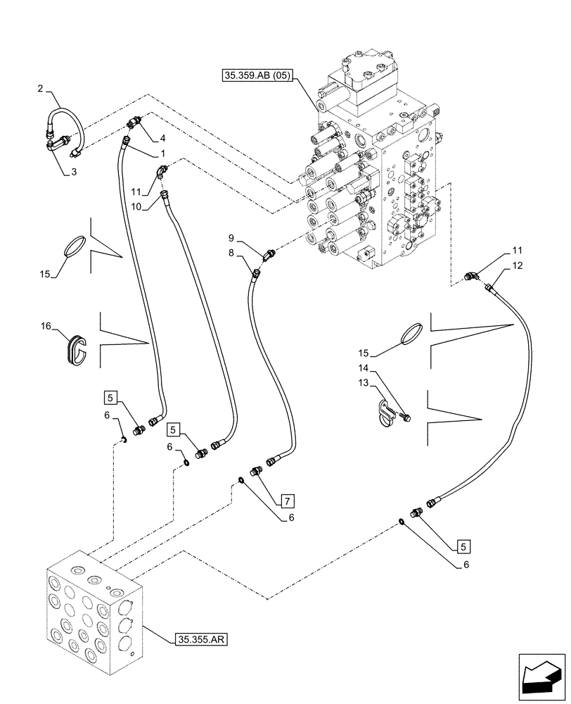 Схема запчастей Case CX210D LC - (35.355.AC[07]) - VAR - 461558 - JOYSTICK, HYDRAULIC LINE, CONTROL VALVE, CONTROL PATTERN SELECTION (35) - HYDRAULIC SYSTEMS