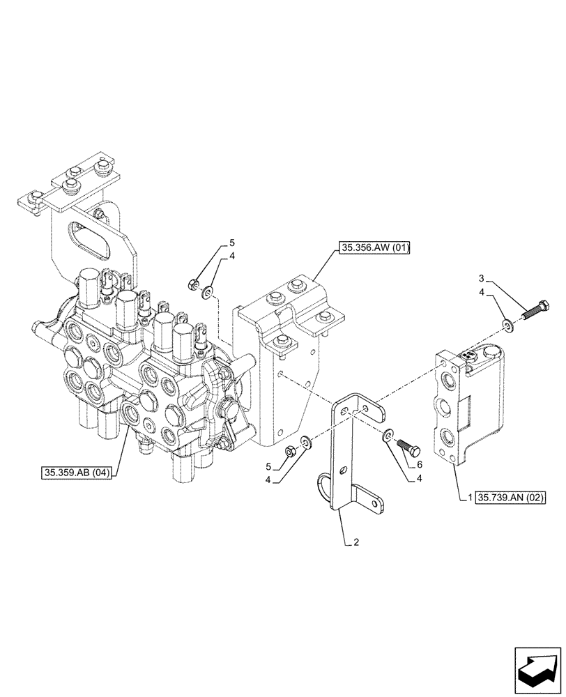 Схема запчастей Case 580SN - (35.739.AN[01]) - VAR - 742369 - BOOM SWING, MECHANICAL, CONTROLS, DAMPING VALVE (35) - HYDRAULIC SYSTEMS