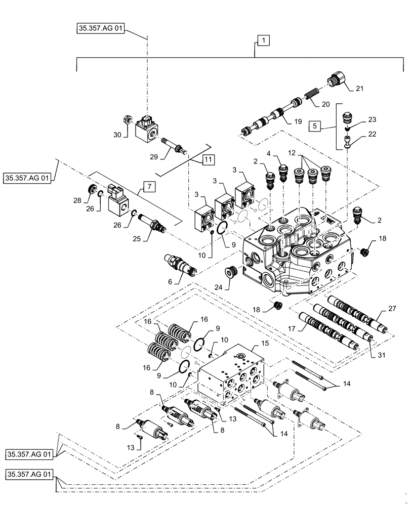Схема запчастей Case TV380 - (35.357.AG [02]) - LOADER CONTROL VALVE, E-H CONTROLS (35) - HYDRAULIC SYSTEMS
